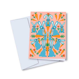 Carte de souhaits - Motif de lapins et carottes