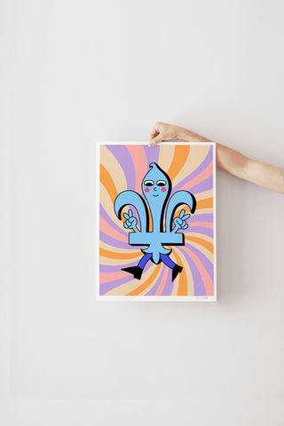 Print - Pink and purple psychedelic fleur-de-lis