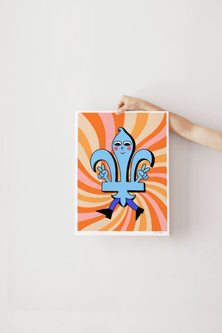 Print - Yellow and orange psychedelic fleur-de-lis