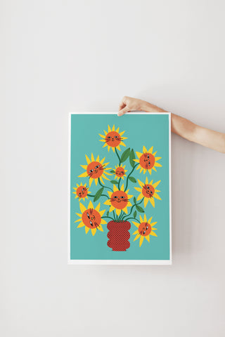 Affiche - Bouquet de chats tournesols